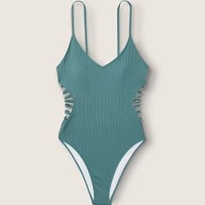 NWT Victoria's Secret PINK Strappy Side Ribbed Blueish One Piece Bathing Suit